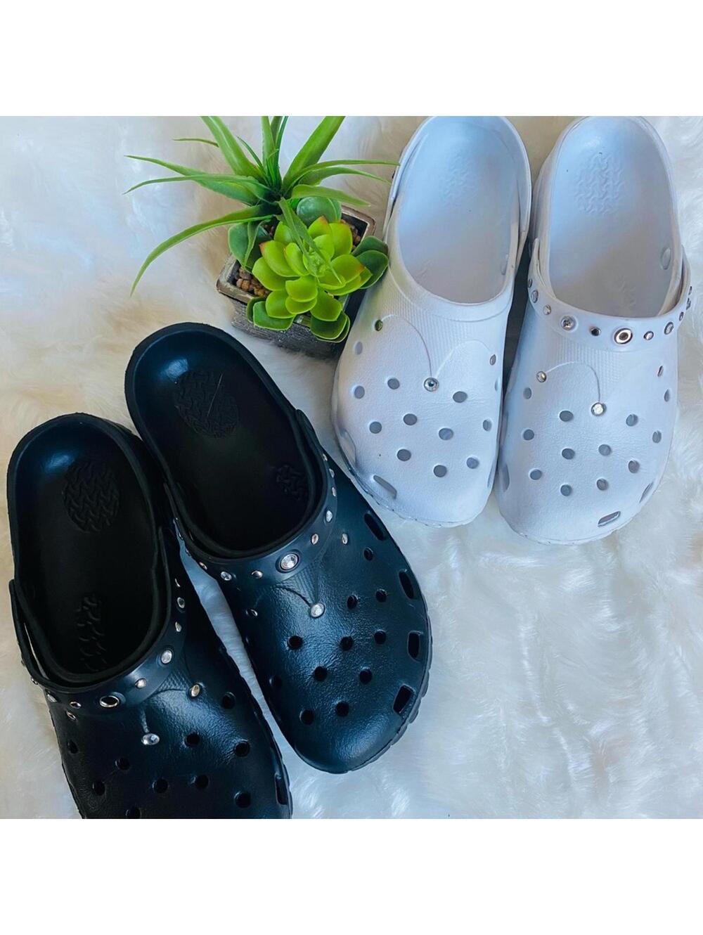 Bundle of Woman's Black and White Studded Clogs Size 8